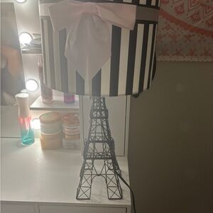 Black and White Striped Paris Lamp with Pink Bow